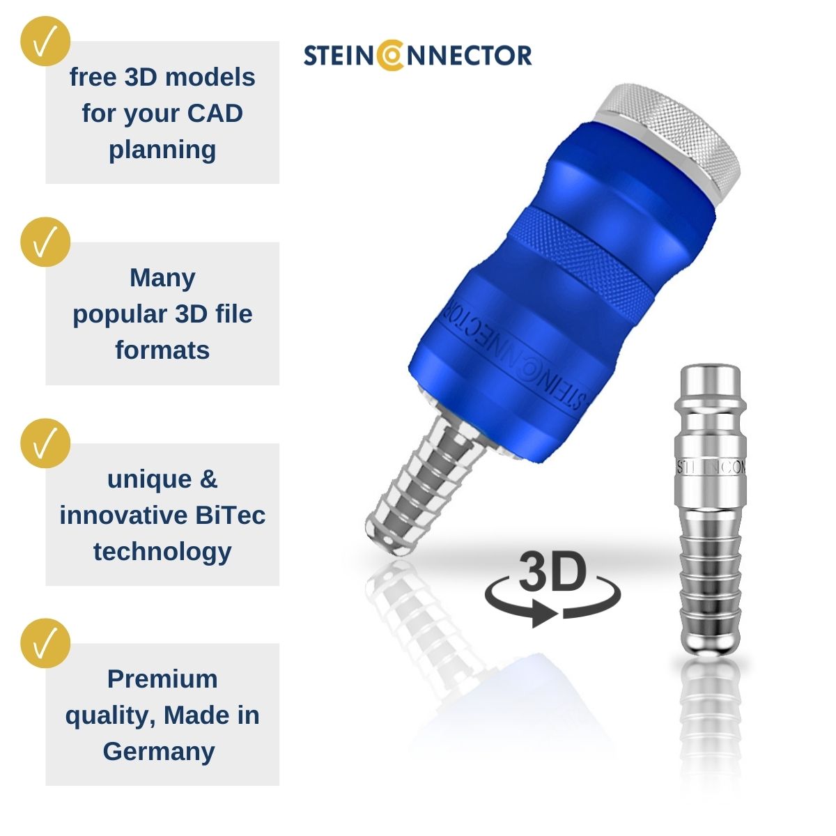 steinconnector lockable vent coupling for pneumatic and compressed air hoses free 3d models for cad drawings and quick planning iges step made in germany